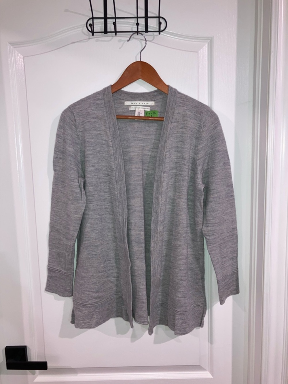 Max Studio Grey Open Front 100% Wool Cardigan - size S